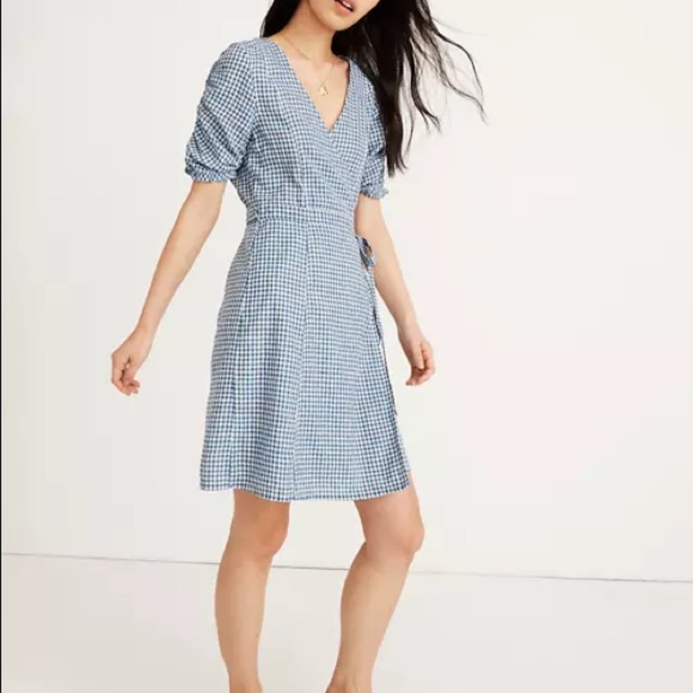 Madewell wrap dress blue gingham small